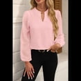 thumbnail image 4 of Blusas Elegantes e Informales para Mujer, con Mangas Largas Transparentes y Cuello en V, Holgadas y Vaporosas de para el Trabajo y la Oficina. Rosa L, 4 of 9