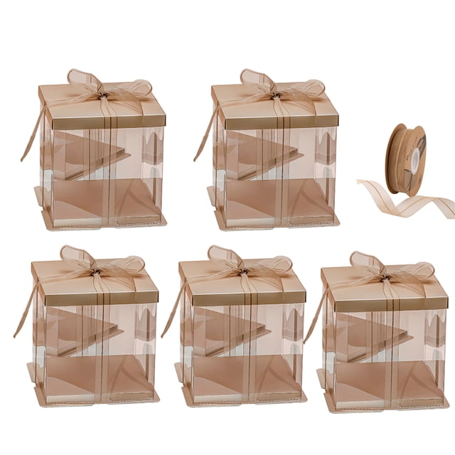 Mistaha Gold Double Layer Cake Box Set - Transparent Packaging with Gold Lid & Base, 6-inch Double Layer, 5 Sets.