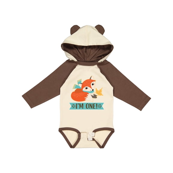 Inktastic 1st Birthday Woodland Fox 1 Year Old Boys or Girls Long Sleeve Baby Bodysuit