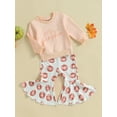 thumbnail image 4 of Infant Baby Girl Halloween Clothes Fall First Pumpkin Letter Long Sleeve Knit Sweatshirt Flare Pants Trendy Outfit, 4 of 9