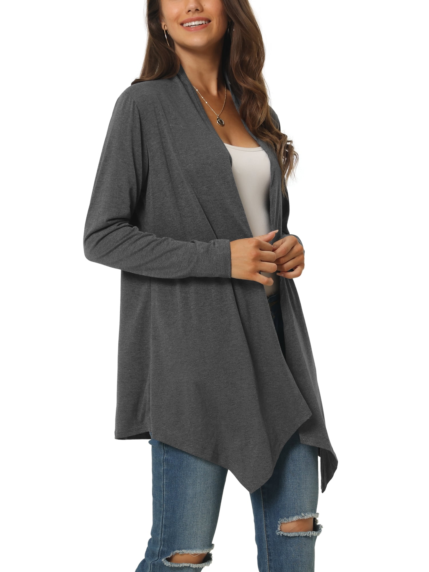Unique Bargains Women's Spring Fall Draped Open Front Lightweight Cardigan