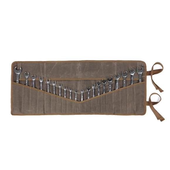 Wrench Roll Up Pouch, Heavy Duty Waxed Canvas Tool Bag Tool Organizer Roll With 20+4 Pockets (Brown)