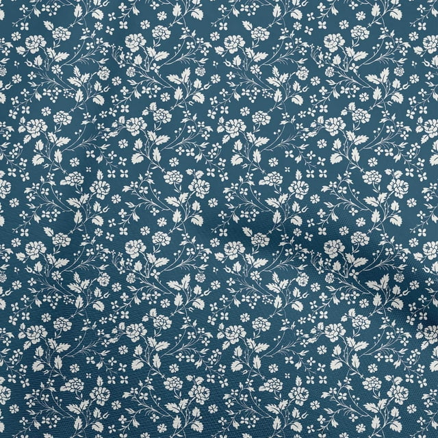 oneOone Polyester Spandex Navy Blue Fabric Floral Sewing Material Print Fabric By The Yard 56 Inch Wide