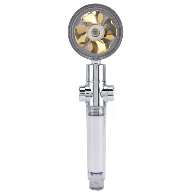 Cabezal de ducha con ventilador turboalimentado, hélice de mano, rotación de 360°, rosca G1/2, desmontable para ahorro de agua, color dorado
