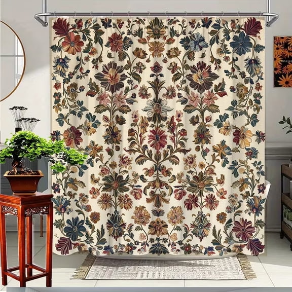 Vintage Floral Shower Curtain for Bathroom Bohemian Botanical Tapestry Fabric Shower Curtain with Hooks 71x71 inches