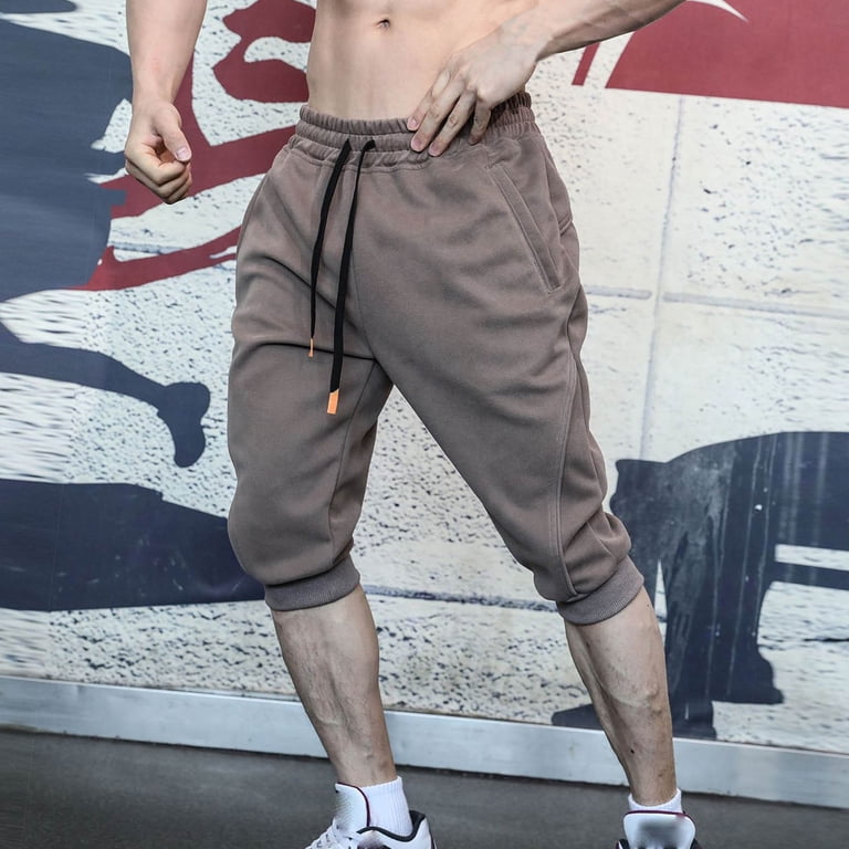 Mens Shorts 3/4 Jogger Solid Color Capris Pants Summer Three Quarter Length  Trousers Casual Sports Gym Running Training Bottoms Elasticated Waist