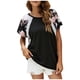 thumbnail image 1 of Tops de manga corta con cuello redondo y volantes de encaje estampado para mujer Fridja  ghk3635, 1 of 7