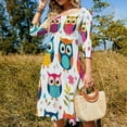 thumbnail image 4 of Cute Owl Pattern-1 Womens Summer Dress Tie Back A Line Flare Dress, 4 of 9