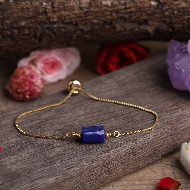 Nvzi Pulsera de piedra curativa delicada Una variedad de accesorios de piedra prismática pulsera cadena de metal-Azul oscuro A