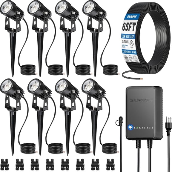 SUNVIE All-in-One LED Low Voltage Landscape Lighting Kit with Transformer and Wire for Garden