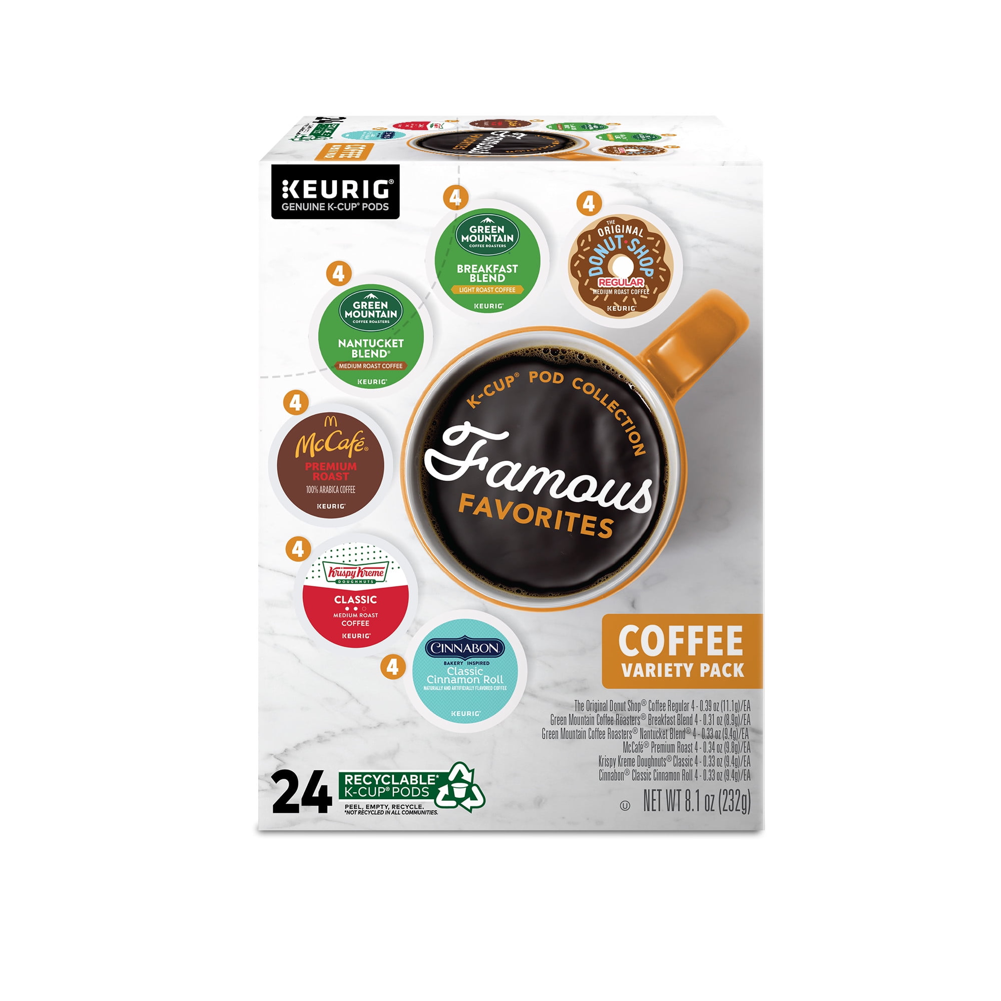 Keurig, Famous Favorites Variety Pack Medium Roast K-Cup Coffee Pods, 24 Count