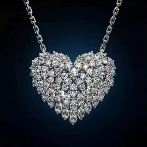 2Ct Round Lab Created Diamond Heart Pendant 14K White Gold Plated Free Chain