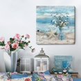 thumbnail image 3 of Bathroom Decor Wall Art Blue Beach Picture Ocean Theme Flower Canvas Print Modern Coastal Seascape Painting Framed Seaside Artwork Floral Daisy in Indian Vase for Home Sea Lake Bedroom 14x14inch, 3 of 6