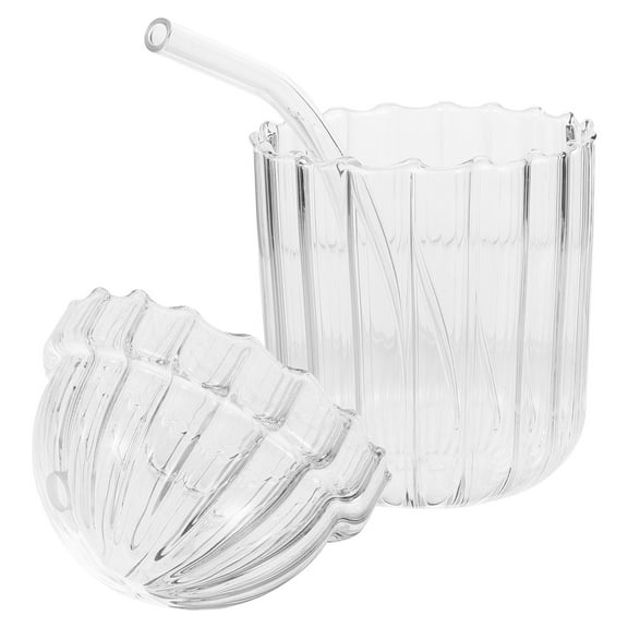 FUEENIRVA Clear Glass Straw Cup with Vertical pe Design for Juices and Milk