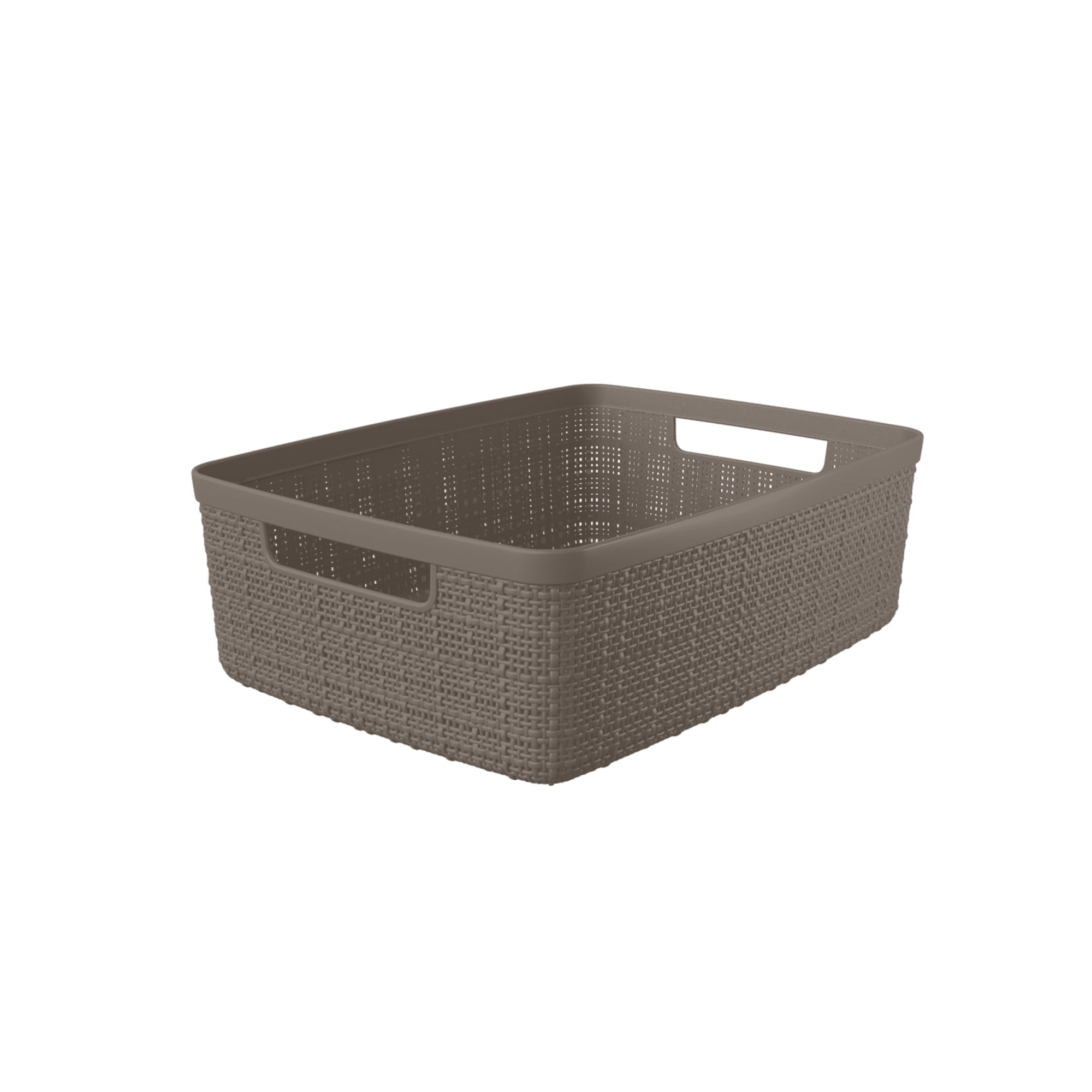 Curver Jute "Smedium" Basket, Resin Plastic Storage Bin, Warm Grey, 4