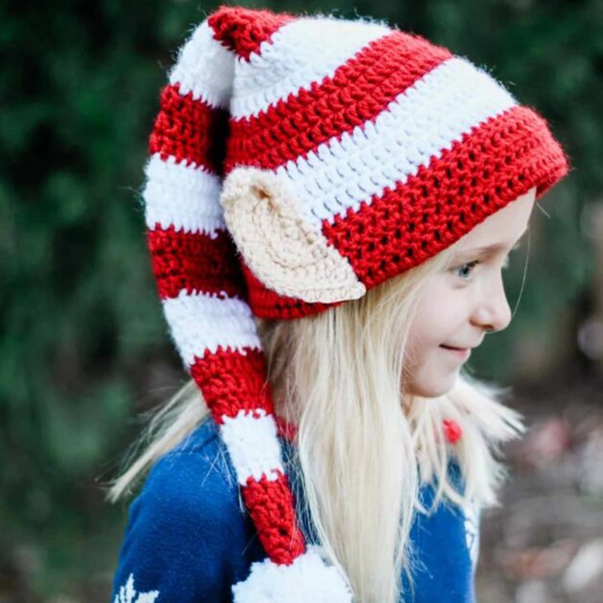 Christmas Elf Hat Stripe Long Tail Crochet Santa Hat Beanie  display picture 1