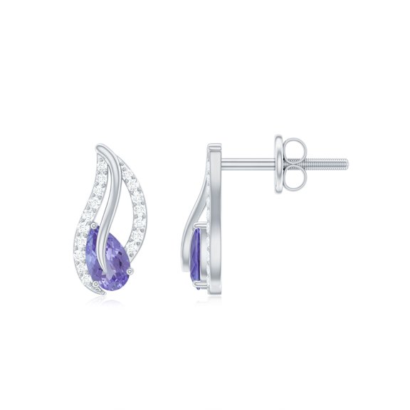 Rosec Jewels 0.75 CT Tanzanite Leaf Stud Earrings with Diamond for Women (AAA Quality), 925 Sterling Silver