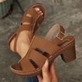 thumbnail image 2 of Women's Chunky Heel Cutout Sandals, Wide Width Open Toe Summer Heels for Women, Adjustable Buckle Casual Dress Sandals, Non-Slip Outdoor Walking Shoes, 2 of 10
