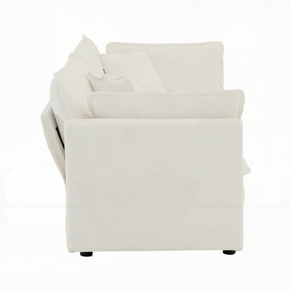 Modern White Chenille 2-Seat Loveseat Sofa with Deep Seat for Living Room
