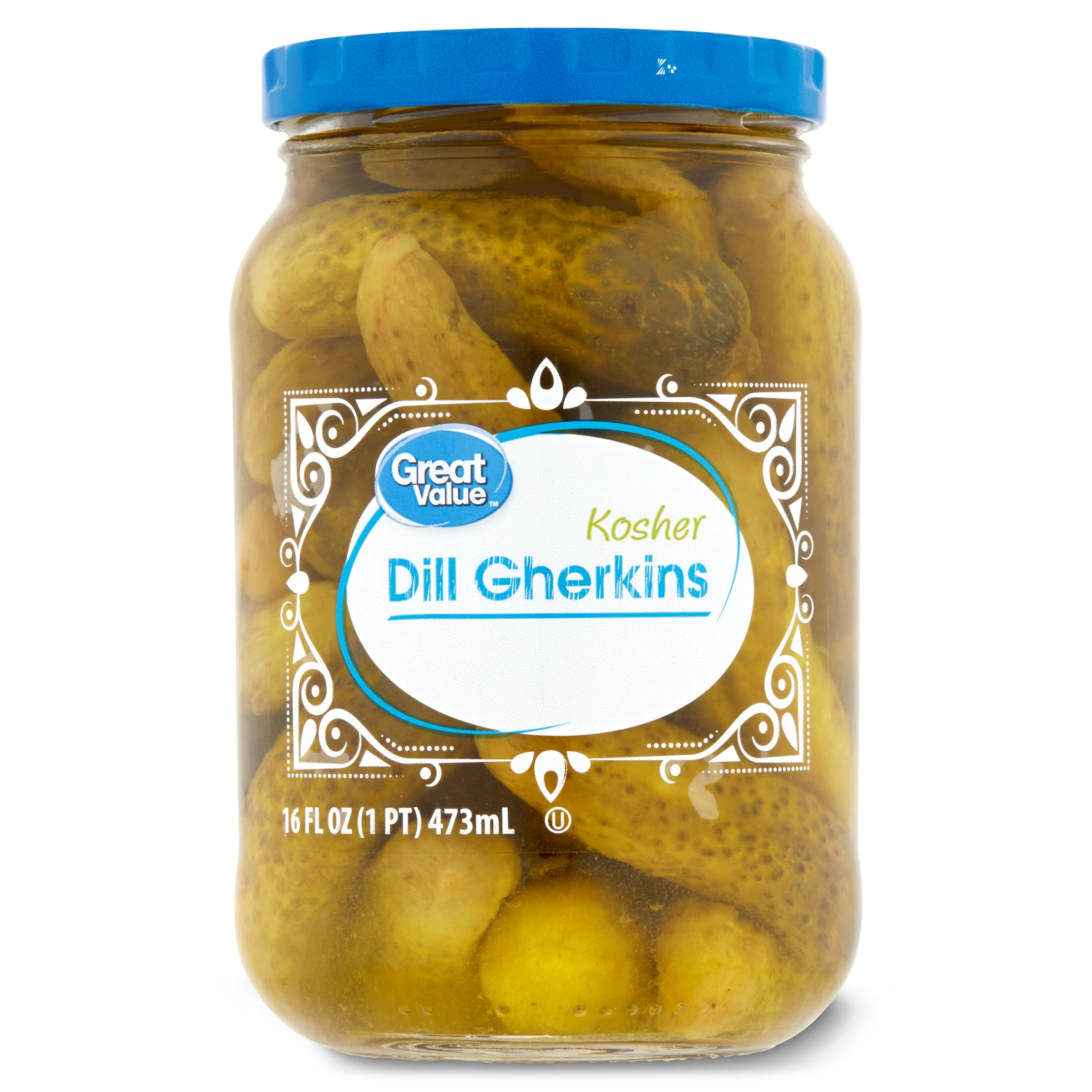 (6 pack) Great Value Kosher Dill Gherkins Fresh Pack, 16 fl oz