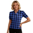 thumbnail image 4 of Trgacdwlo Plaid Womens Golf Polo Shirt Collared V Neck Womens Short Sleeve Tops Summer Retro Boho Women's Polo Shirts Blue XXL, 4 of 5