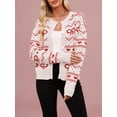 thumbnail image 4 of Women'S Cute Crew Neck Cardigan Long Sleeve Casual Knitted Cardigan Drop Shoulder Sweater White Red Heart M, 4 of 7