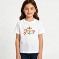thumbnail image 2 of Girls Graphic Tees Jesus Cross Rainbow Kids T Shirt Christian Faith 100% Cotton Short Sleeve Soft Tops 4-13Y, 2 of 5