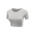 thumbnail image 2 of FashionMille Women's Basic Solid Crew Neck Stretch Ribbed Knit Short Sleeve Crop T Shirt Top, 2 of 5