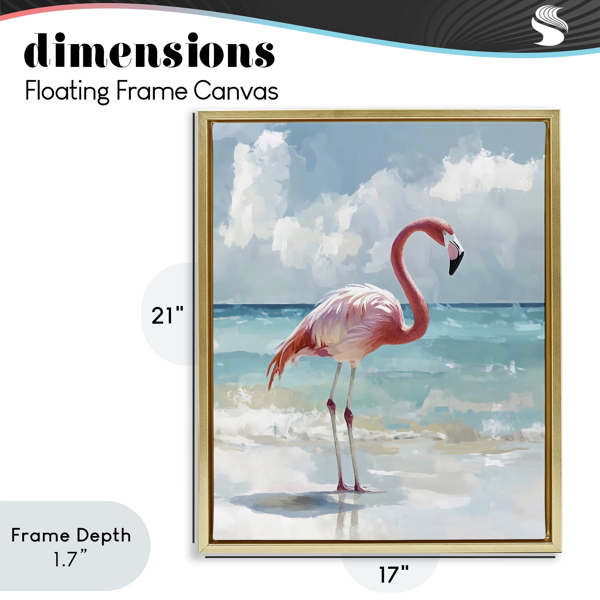 Stupell Industries Flamingo At Shore Gold Framed Floater Canvas Wall Art, design by The Prints Vibe