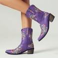 thumbnail image 3 of Cowboy Boots for Women Elegant Floral Embroidery Dressy Cowgirl Boots Chunky Heel Pull on Tall Booties, 3 of 6