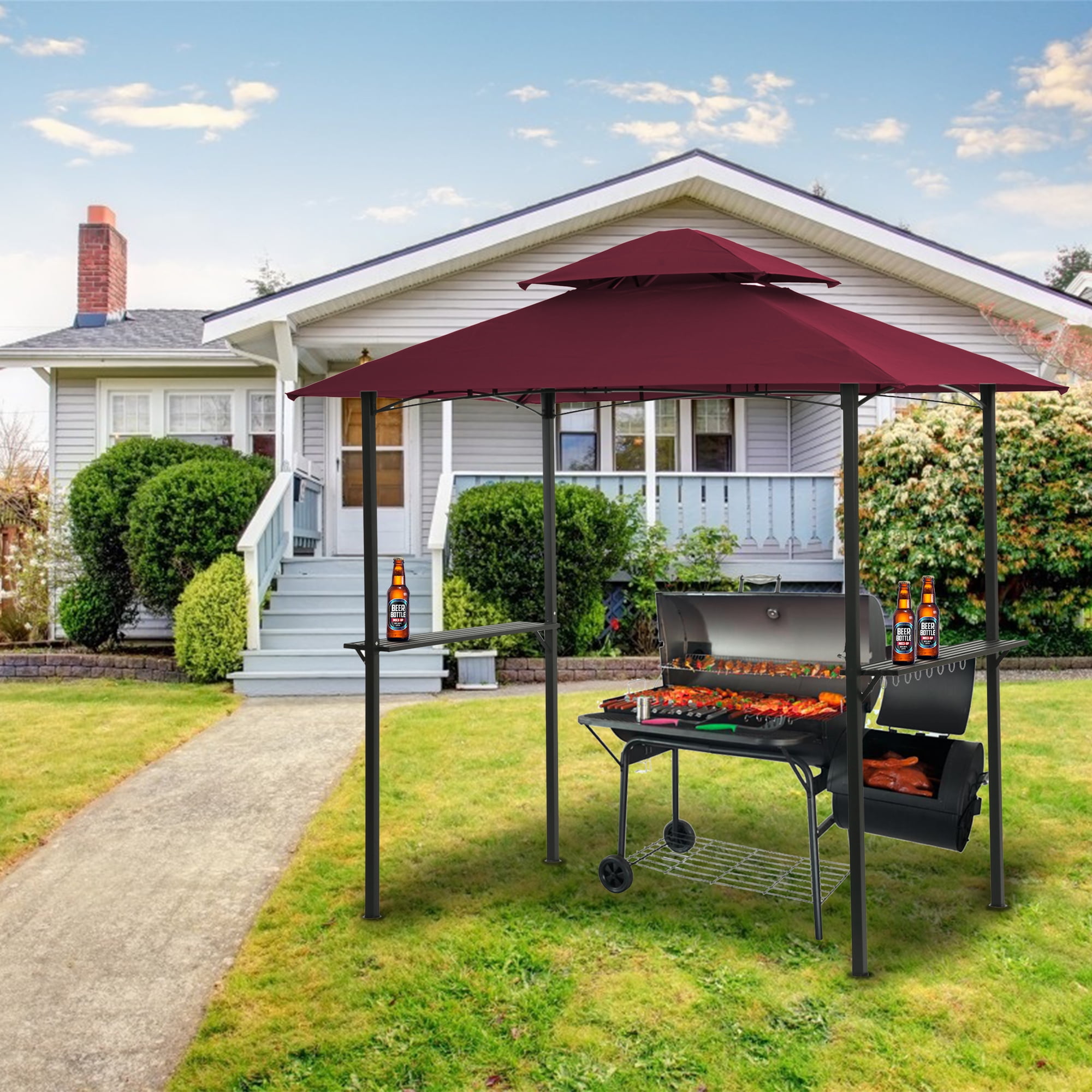 Faitaliicy 8x5Ft Grill Gazebo Replacement Canopy Roof Double Tiered BBQ Tent Cover Outdoor Grill Shelter Canopy Top With Rainproof Fabric For Backyard Park,Without Metal And Other Structures