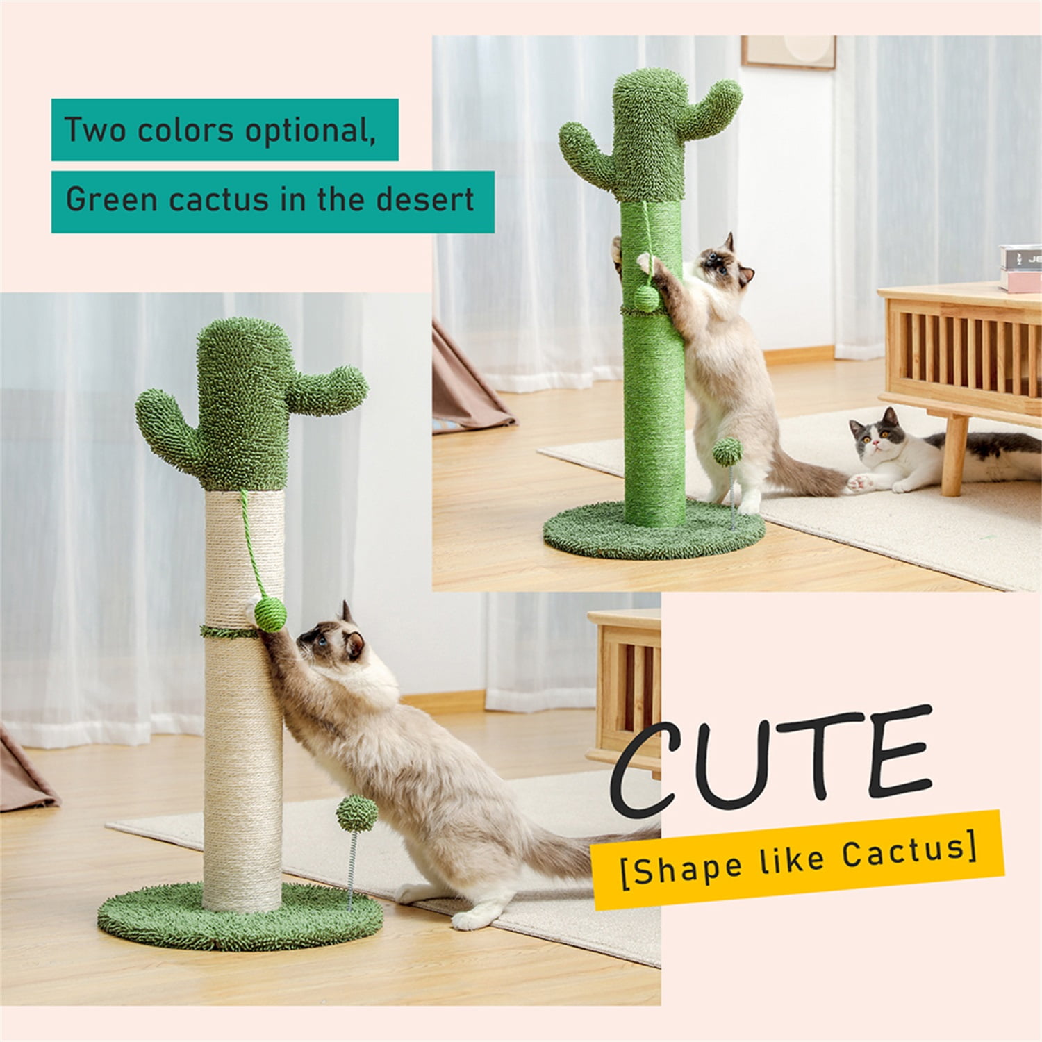 Pefilos 33" Cat Scratching Post for Large Cats with Sisal Rope Scratch Posts Cat Scratching Post for Furniture Interactive Ball Toys Vertical Scratcher for Indoor Cats Kitten Tree, Green Pefilos 33" Cat Scratching Post for Large Cats with Sisal Rope Scratch Posts Cat Scratching Post for Furniture Interactive Ball Toys Vertical Scratcher for Indoor Cats Kitten Tree, Green