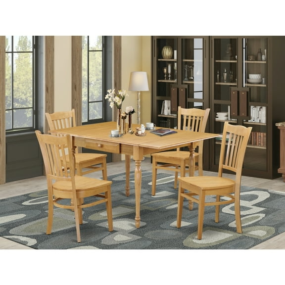 Modern Dining Set 5 Piece - Wood Table & 4 Chairs, Drop Leaf Kitchen Table Set, Oak Finish