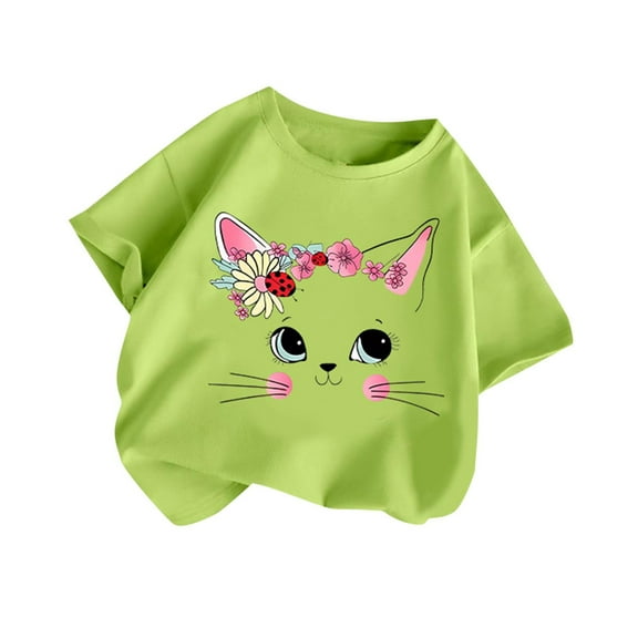 SGFCWSX Girls Short Sleeve T-Shirt, Teens Cotton Print Breathable Soft Top, Casual Everyday Wear Mint Green Size 12-14 Years