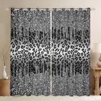 Homewish Cheetah Print Blackout Curtains Set of 2 (52x84 Each) for Female Men Adults,Bling Grey Glitter Window Curtains,Abstract Gradient Curtains and Drapes,Lightweight Room Decor