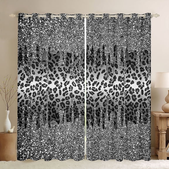 Homewish Cheetah Print Blackout Curtains Set of 2 (52x84 Each) for Female Men Adults,Bling Grey Glitter Window Curtains,Abstract Gradient Curtains and Drapes,Lightweight Room Decor