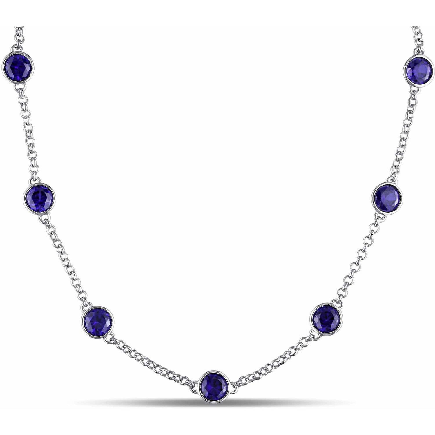 Tangelo 9-1 4 Carat T.G.W. Created Blue Sapphire Sterling Silver Station Necklace, 19" by