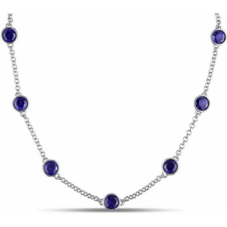 Tangelo 9-1/4 Carat T.G.W. Created Blue Sapphire Sterling Silver Station Necklace, 19
