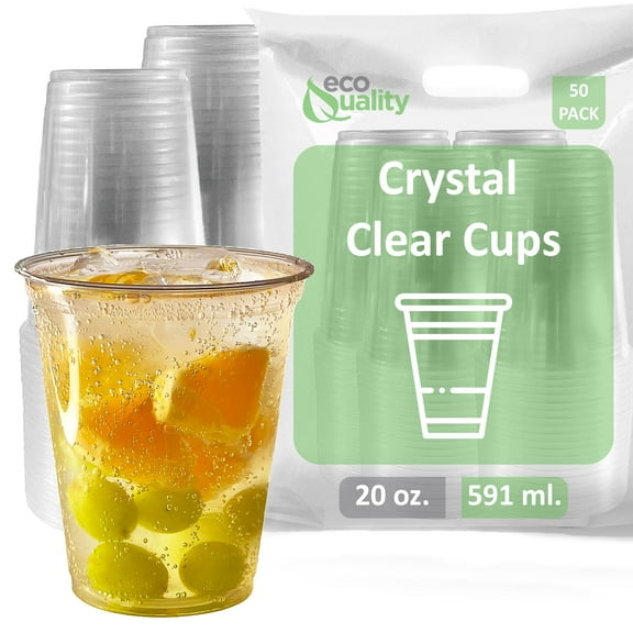 [50 Count] 20 oz Clear Plastic Disposable Pet Cups | Crystal Clear PET Cup | Cold Smoothie | Iced Coffee Go Cups | Ideal for Coffee, Parfait, Juice, Soda, Cocktail, Party Cups (20OZ, 50 Count)
