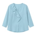 thumbnail image 6 of Khunlpohl 3/4 Sleeves Cotton Linen Tops for Women V Neck Ruffled Solid Color Clothes Casual Business Trendy Dressy Blouses, 6 of 8