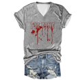 thumbnail image 1 of Tops Cortos para las Mujeres, Halloween Impreso V-Cuello Camiseta de Manga Corta, Tela de Imitación de Moda Casual, 1 of 3