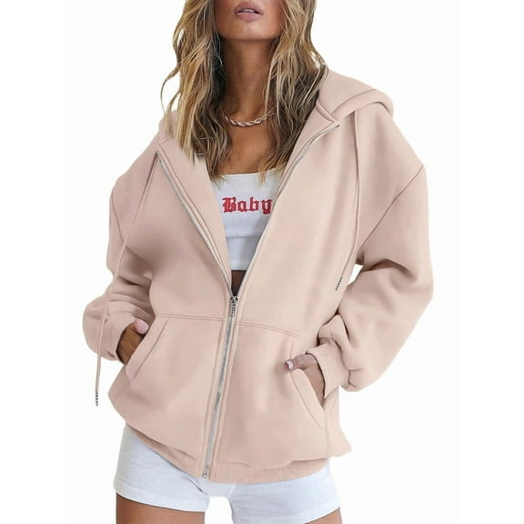Womens Zip Up Hoodies Oversized Sweatshirts Fall School Fashion Outfits Casual Jackets Winter Clothes Khaki XL