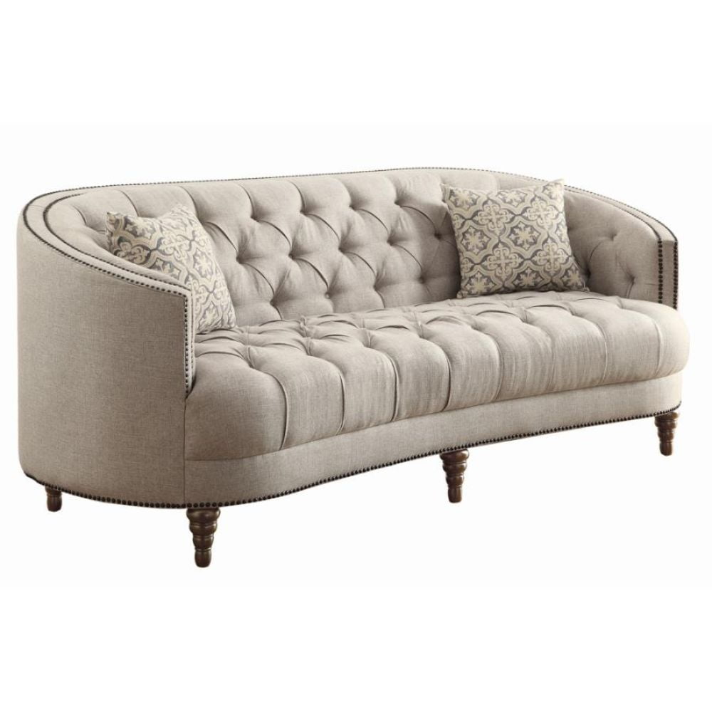 Sofa with Button Tufting and Nailhead Trim Beige