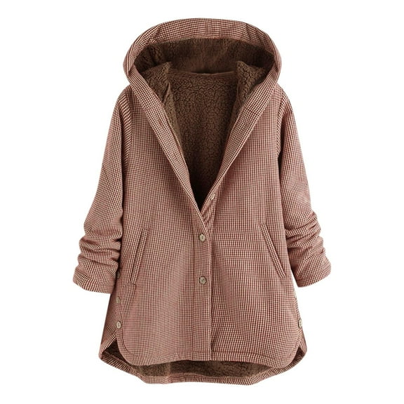 Womens Jackets Fall Plus Size Button Down Hooded Solid Oversize Loose Sherpa Lined Winter Outfits