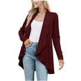 thumbnail image 2 of Women's Cardigan Sweaters Long Sleeve Plus Size Solid Cable Knit Open Front Outerwear Ndbuld Women's Solid Color Long Sleeved Knitted Cardigan Pocket Jacket Gift for Girls Red M, 2 of 8