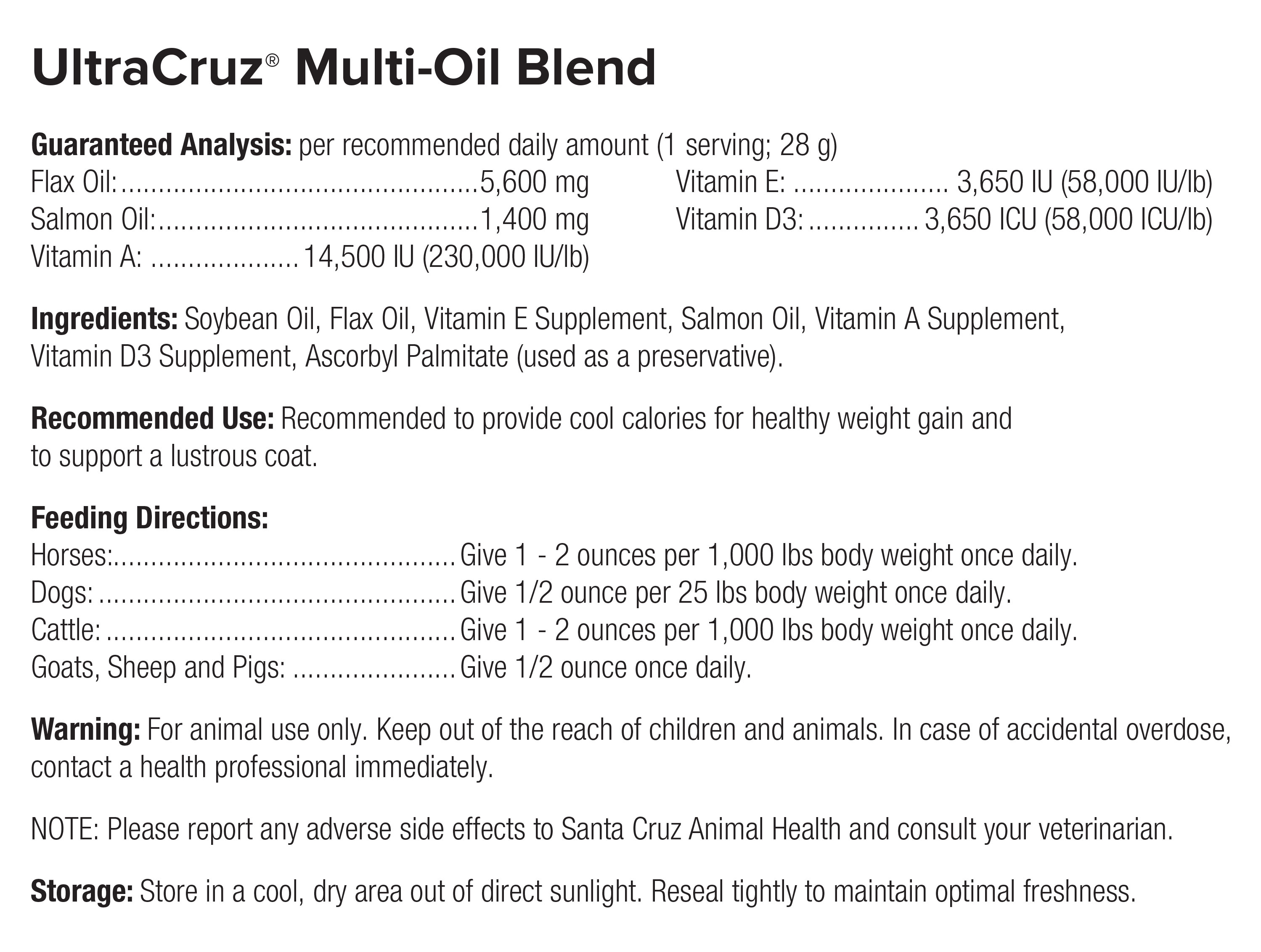 UltraCruz Multi-Oil Blend Supplement for Horses, Dogs and Livestock, 5 Gallon
