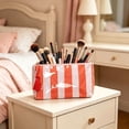 thumbnail image 7 of Roiihwy Striped Waterproof PVC Cosmetic Bag, Makeup Pouch With Tassel Zipper For Travel, 10.2x5.3x3.5in Orange, 7 of 7