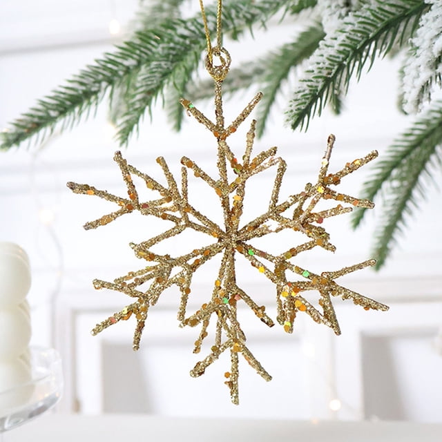 Xihbxyly Adorno de Copo de Nieve Dorado Champán, Diseño Tridimensional de Hierro, Detalles Brillantes, Ideal para Árbol o Corona Navideña, Elegante Toque Festivo, 12,5 X 10 Cm.