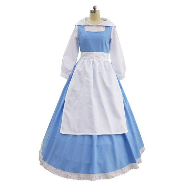 Bella la y bestia belle azul vestido de criada mujeres cosplay disfraz de halloween