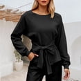 thumbnail image 2 of DHFJKG Sweatshirt For Women Tie Waist Raglan Sleeve Solid Color Round Neck Pullover Lightweight Classic Tops, 2 of 4
